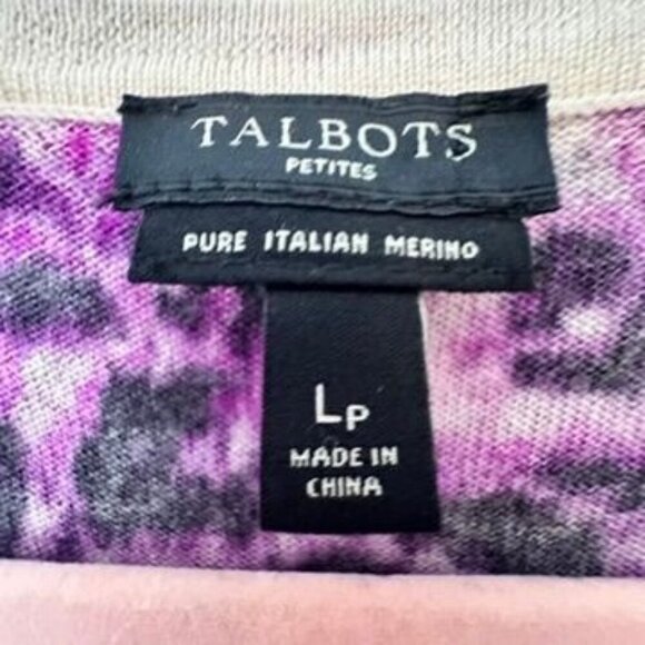 Talbots Italian Merino Wool V-Neck 3/4 Sleeve Leopard Button Cardigan Womens LP - Picture 4 of 8